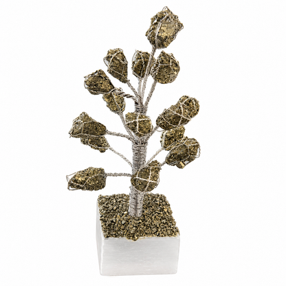 Original Raw Pyrite Crystal Money Tree on Natural Selenite Base | Handmade Prosperity Tree for Home, Office, Vastu & Luxury Décor