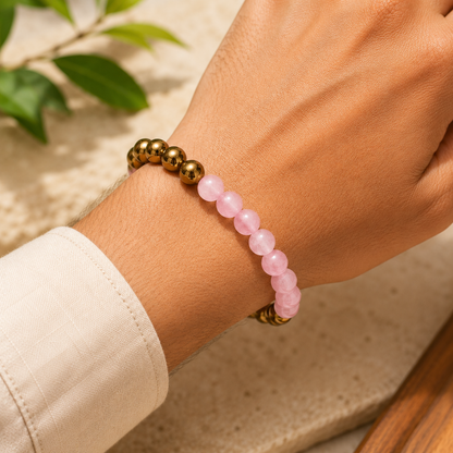 Rose Quartz & Golden Obsidian Bracelet – Love, Protection & Healing Crystal Jewelry