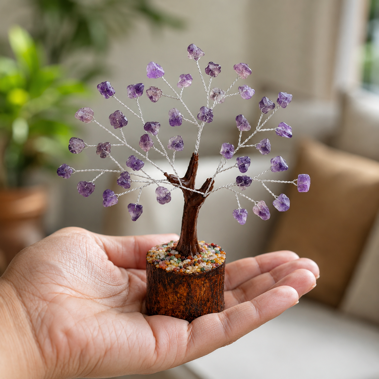 Amethyst Crystal Tree | 50 Natural Beads | Handmade Gemstone Crystal Tree | Dhivarashi