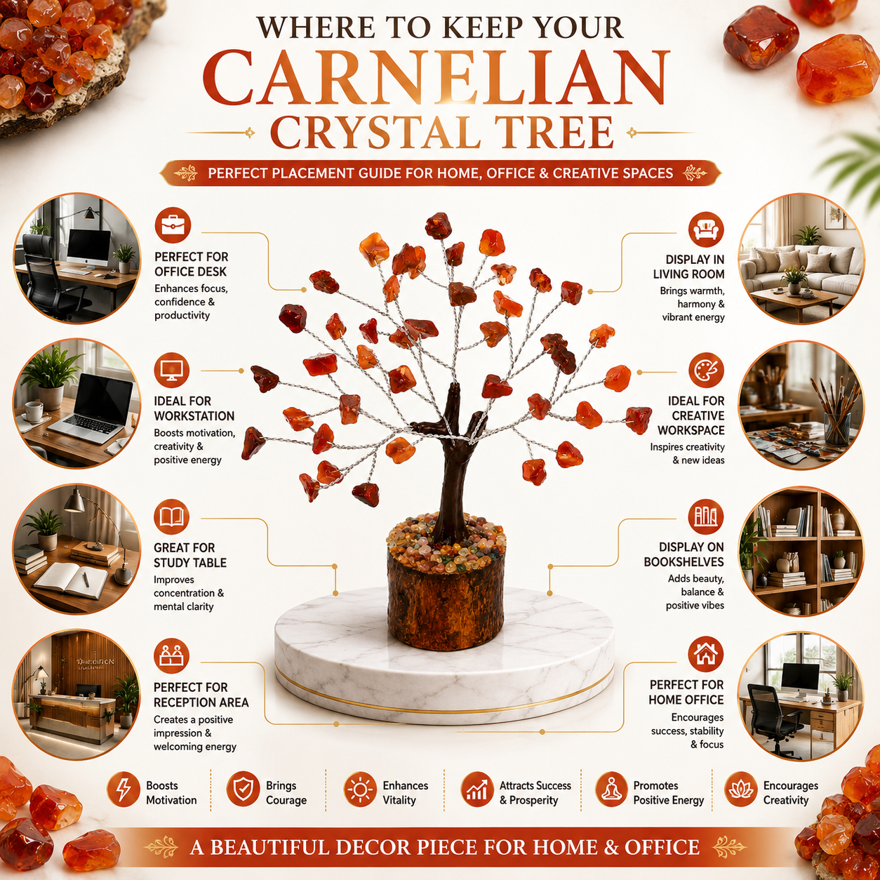 Natural Carnelian Crystal Tree – Boost Energy, Confidence & Motivation | 50 Stones | Dhivarashi