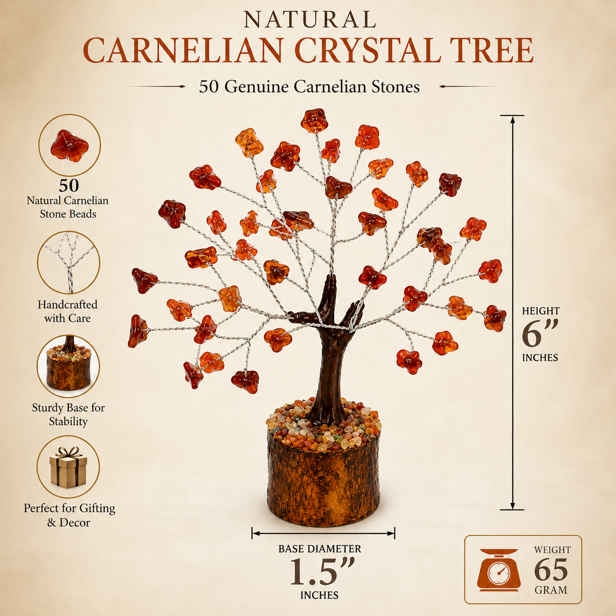 Natural Carnelian Crystal Tree – Boost Energy, Confidence & Motivation | 50 Stones | Dhivarashi