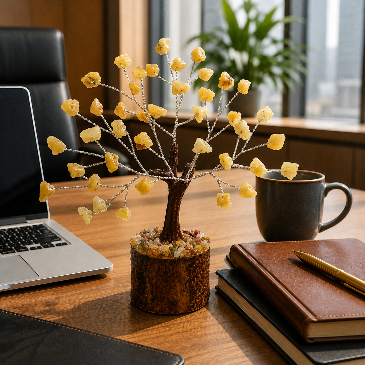Natural Yellow Aventurine Crystal Tree – Success, Confidence & Positive Energy | 50 Stones | Dhivarashi