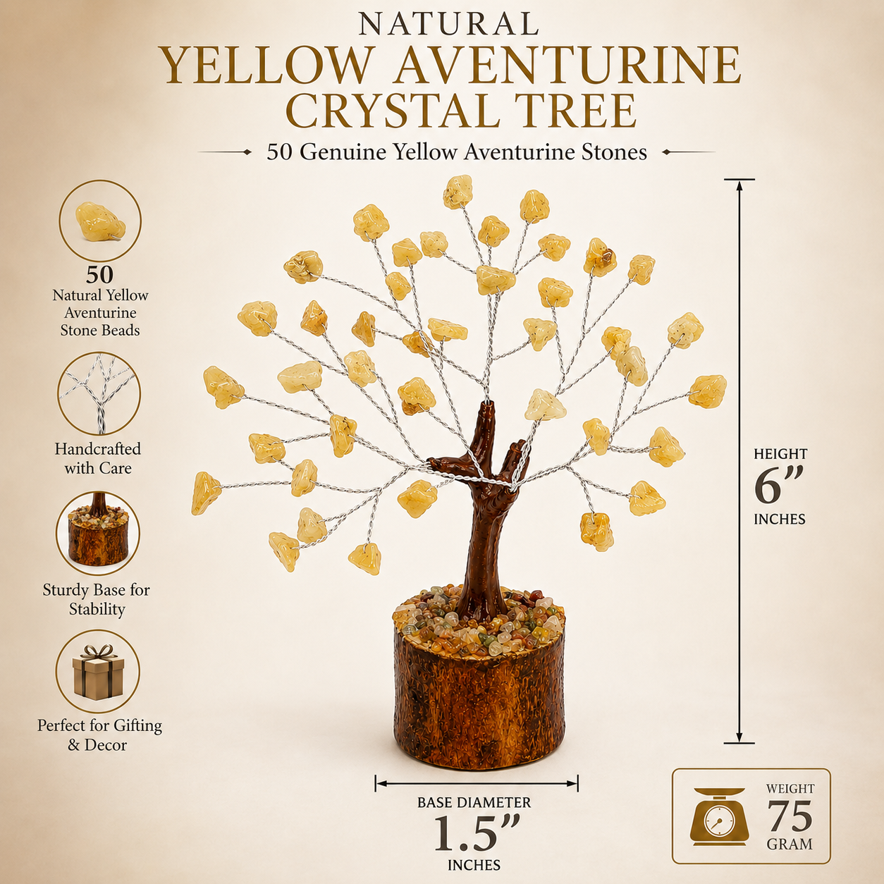 Natural Yellow Aventurine Crystal Tree – Success, Confidence & Positive Energy | 50 Stones | Dhivarashi