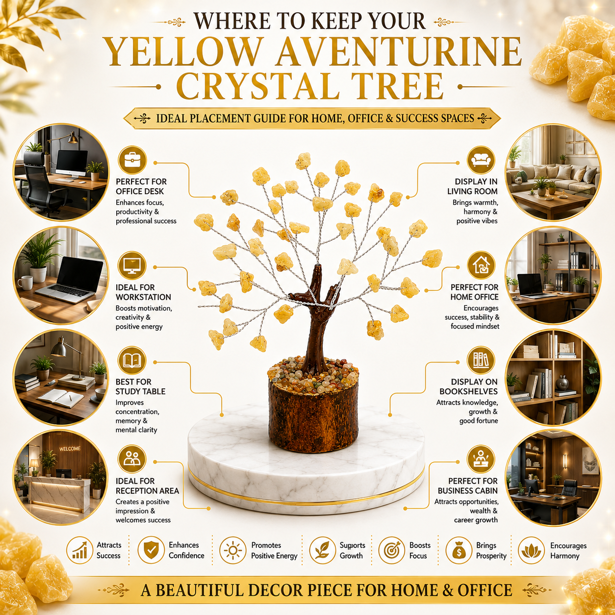 Natural Yellow Aventurine Crystal Tree – Success, Confidence & Positive Energy | 50 Stones | Dhivarashi