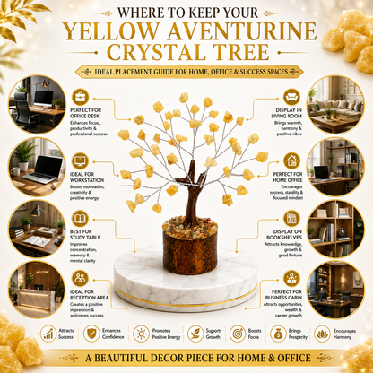 Natural Yellow Aventurine Crystal Tree – Success, Confidence & Positive Energy | 50 Stones | Dhivarashi