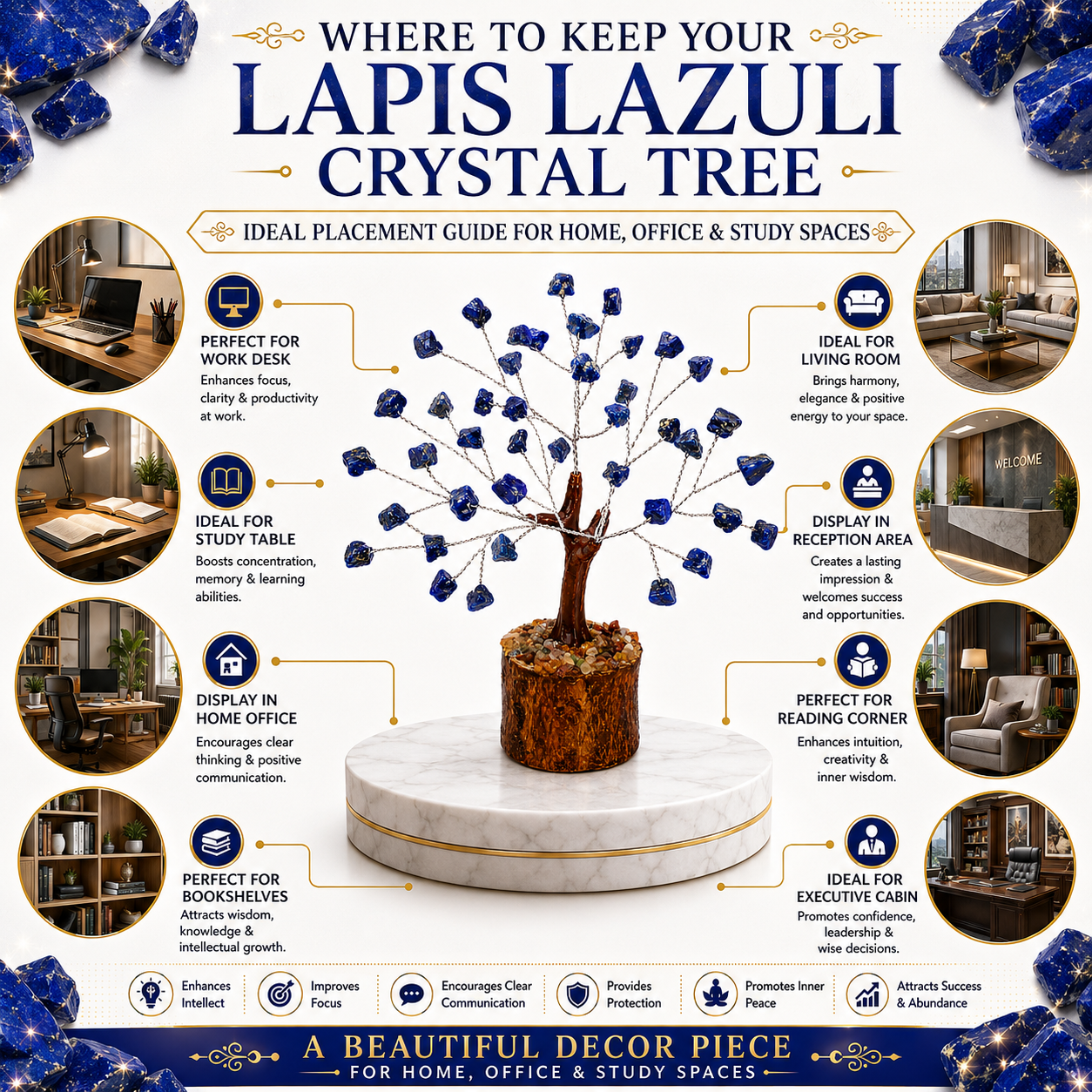 Lapis Lazuli Crystal Tree | 50 Natural Stones | Handmade Gemstone Bonsai | Dhivarashi