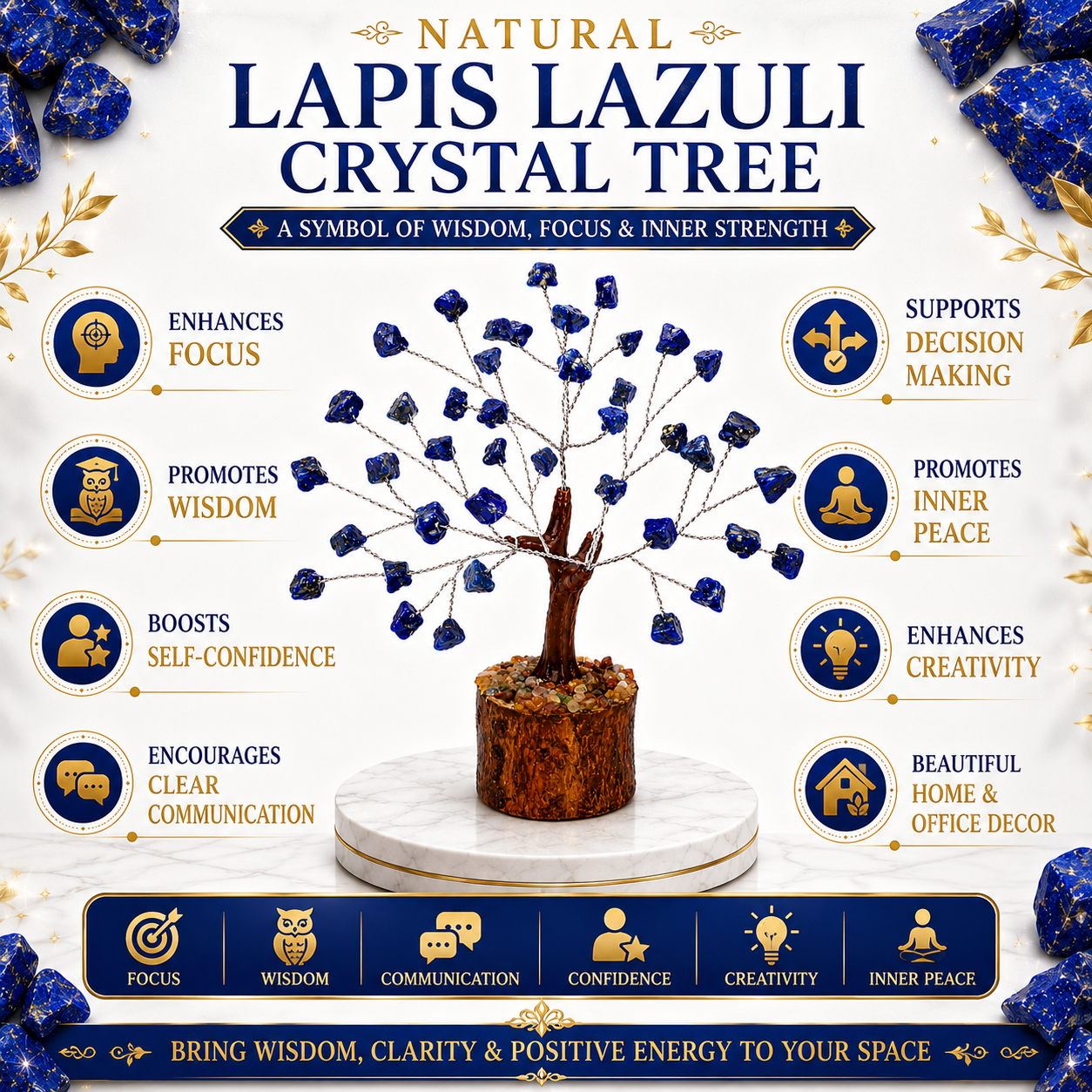 Lapis Lazuli Crystal Tree | 50 Natural Stones | Handmade Gemstone Bonsai | Dhivarashi