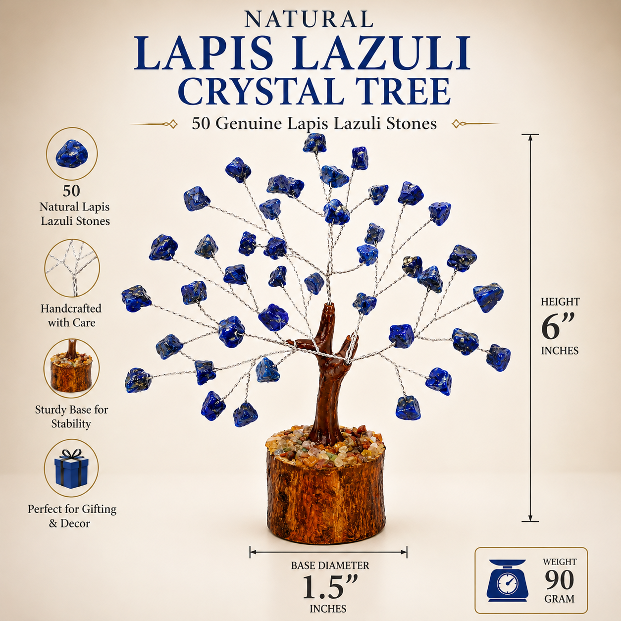 Lapis Lazuli Crystal Tree | 50 Natural Stones | Handmade Gemstone Bonsai | Dhivarashi