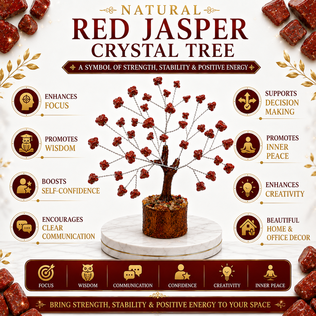 Red Jasper Crystal Tree | 50 Beads | 6 Inch | Vastu & Home Décor Gift