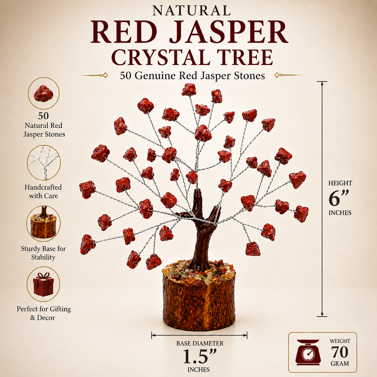 Red Jasper Crystal Tree | 50 Beads | 6 Inch | Vastu & Home Décor Gift
