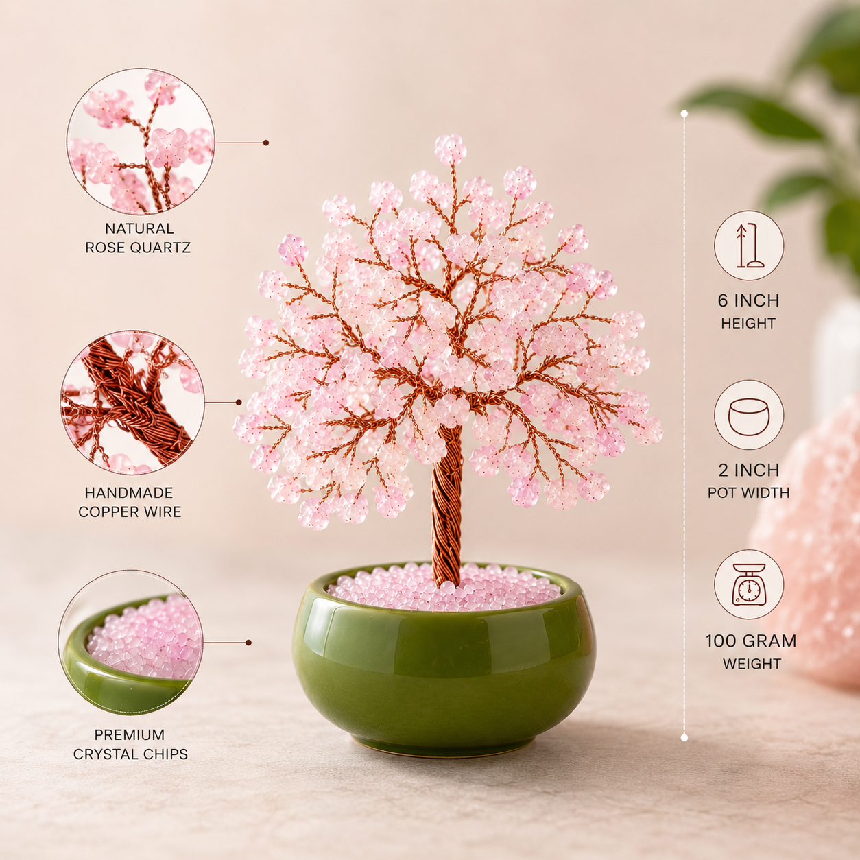 Natural Rose Quartz Crystal Tree | Stone of Love | DHIVARASHI
