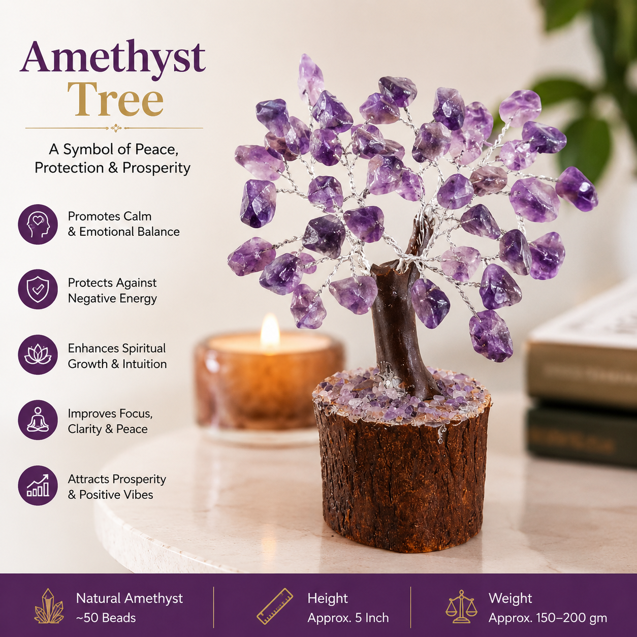 Amethyst Crystal Tree | Natural Healing Stone | Calm, Sleep & Spiritual Energy | Dhivarashi