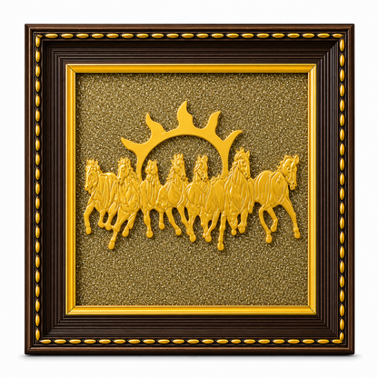 7 Running Horses Vastu Frame on Pyrite Stone with Sun – Prosperity & Success Wall Art