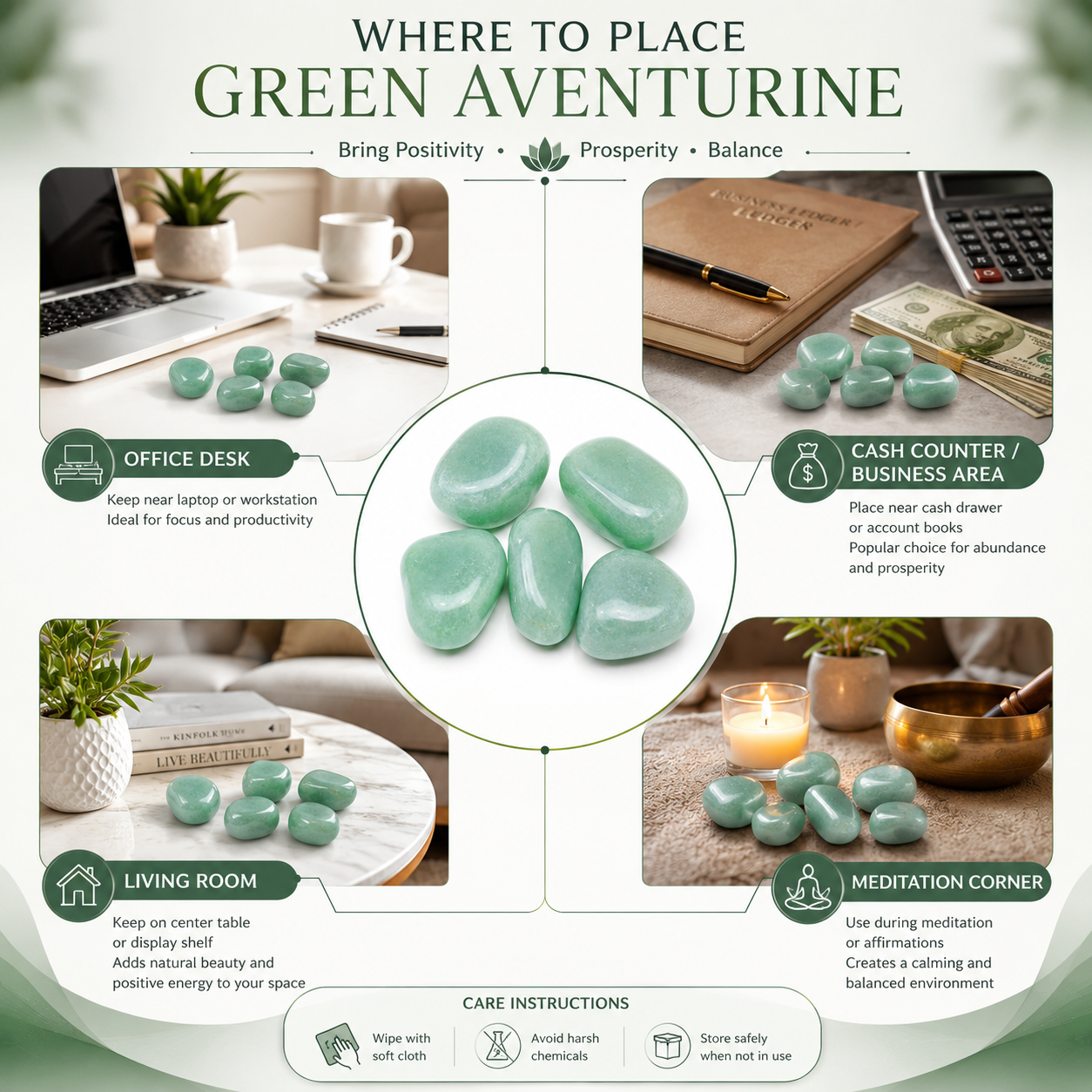 Green Aventurine Crystal Tumbled Stones – Stone of Opportunity | Set of 5 | Dhivarashi