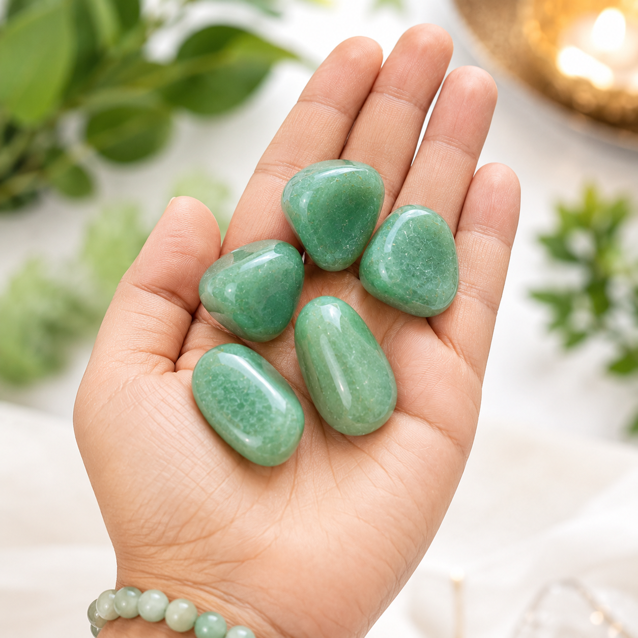 Green Aventurine Crystal Tumbled Stones – Stone of Opportunity | Set of 5 | Dhivarashi