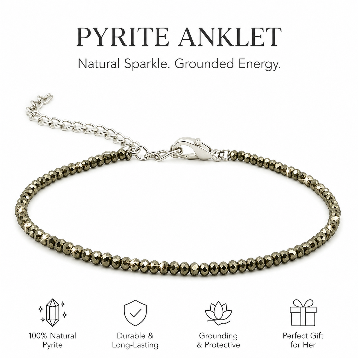 Raw Pyrite Anklet for Women — Natural Crystal Jewellery for Wealth & Protection | DHIVARASHI