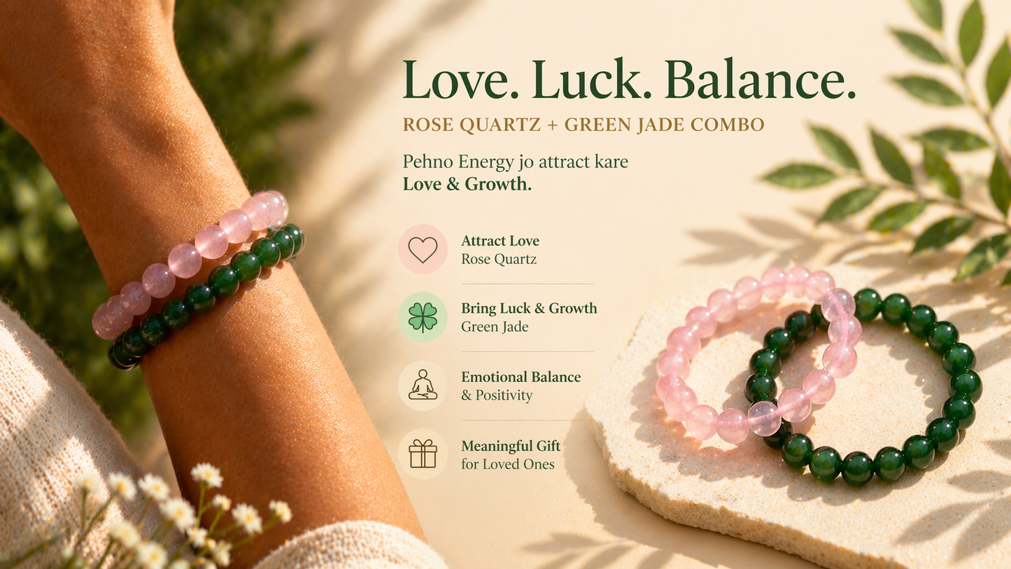 Rose Quartz & Green Jade Couple Bracelet Set – Love & Prosperity Crystal Combo (Set of 2)