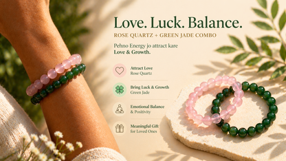 Rose Quartz & Green Jade Couple Bracelet Set – Love & Prosperity Crystal Combo (Set of 2)
