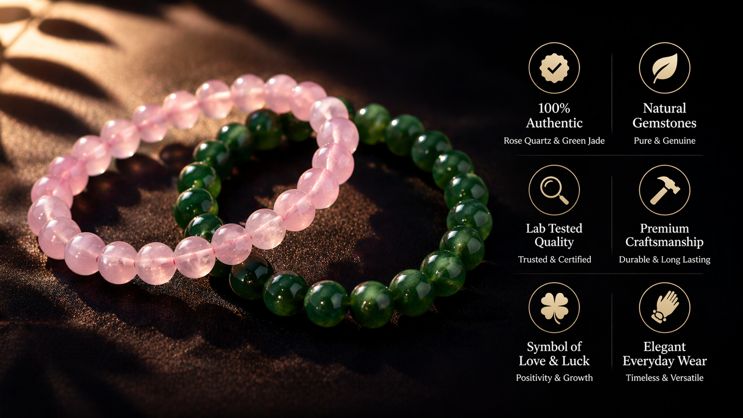 Rose Quartz & Green Jade Couple Bracelet Set – Love & Prosperity Crystal Combo (Set of 2)