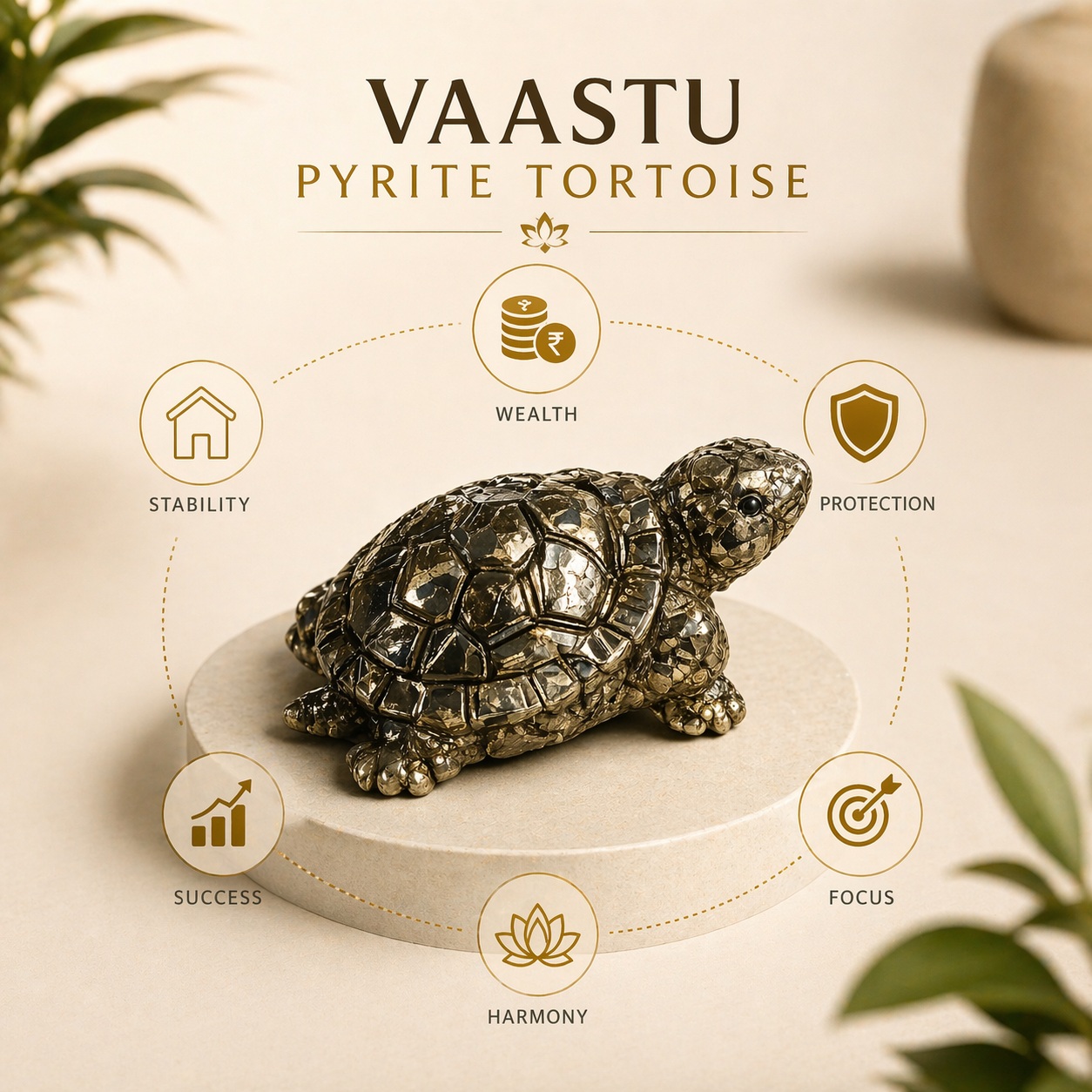 Pyrite Tortoise — Natural Crystal for Wealth, Vastu & Feng Shui | DHIVARASHI