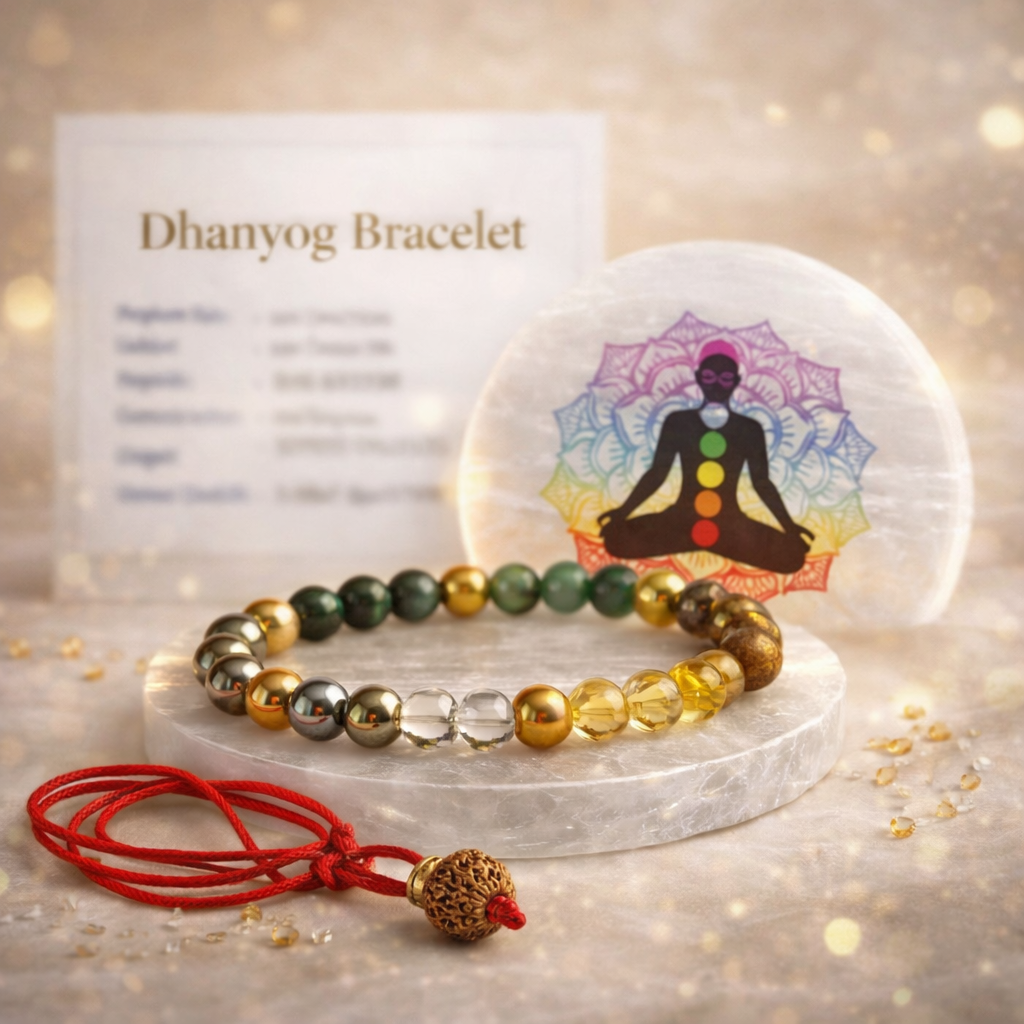 Dhanyog Crystal Bracelet Combo | 6 Lab-Certified Gemstones + Selenite Plate