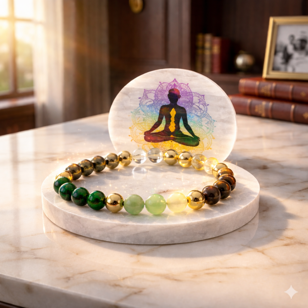 Dhanyog Crystal Bracelet Combo | 6 Lab-Certified Gemstones + Selenite Plate