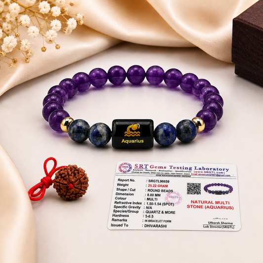 Aquarius Zodiac Bracelet | Amethyst & Lapis Lazuli | Kumbh Rashi