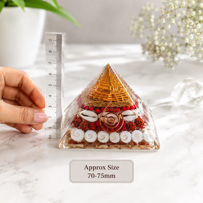 Laxmi Yantra Pyramid | Gomti Chakra Orgonite Pyramid | Sri Yantra, Rudraksha & Copper Coil | Lab Certified | 75mm & 90mm