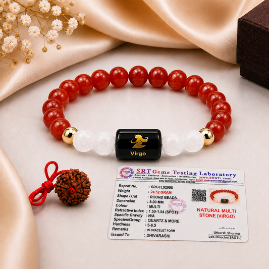 Virgo Zodiac Bracelet | Carnelian & Milky Quartz | Kanya Rashi