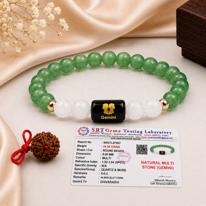 Gemini Zodiac Bracelet | Green Aventurine & Milky Quartz | Mithun Rashi