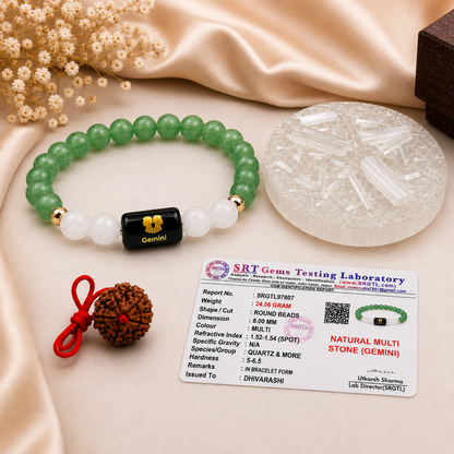 Gemini Zodiac Bracelet | Green Aventurine & Milky Quartz | Mithun Rashi