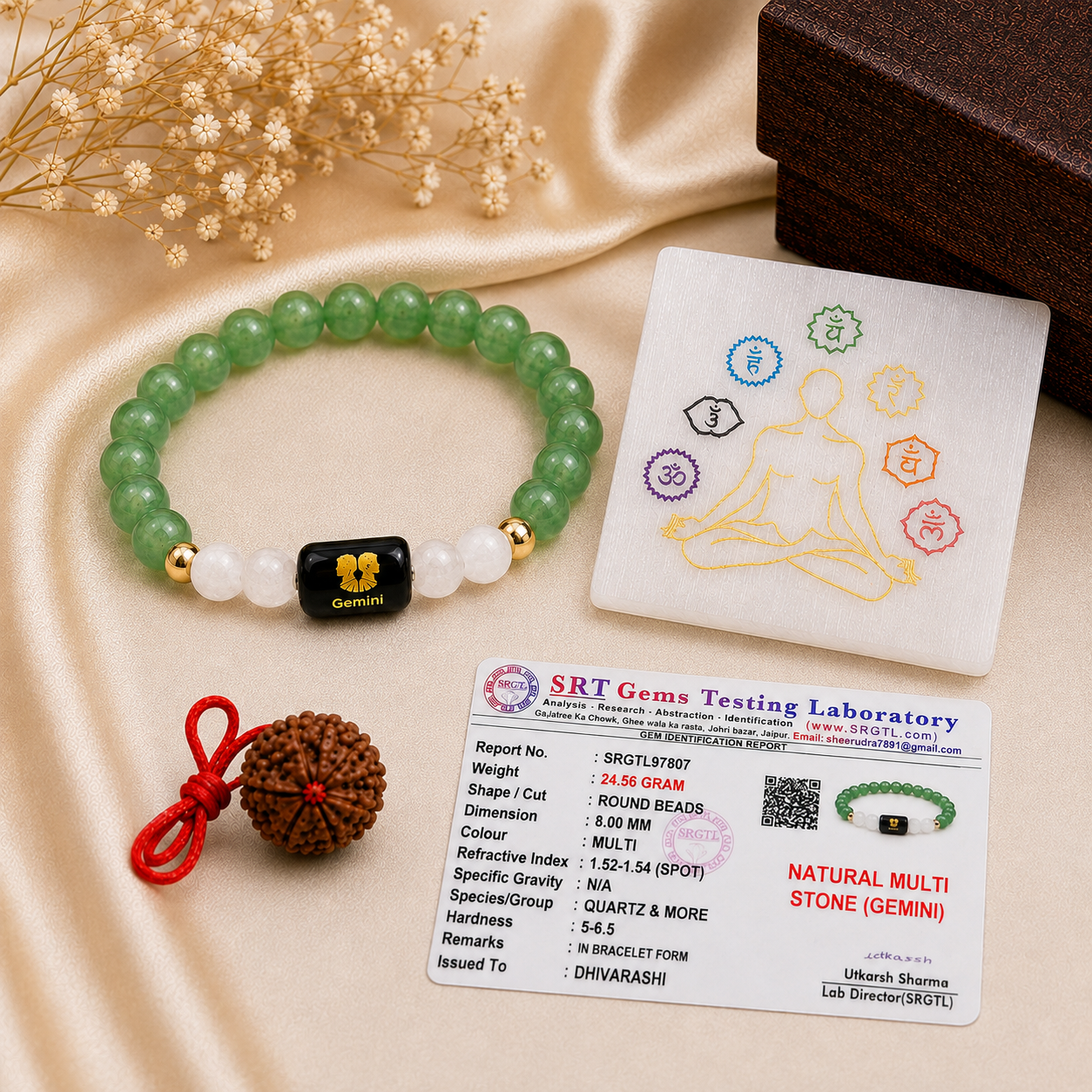 Gemini Zodiac Bracelet | Green Aventurine & Milky Quartz | Mithun Rashi