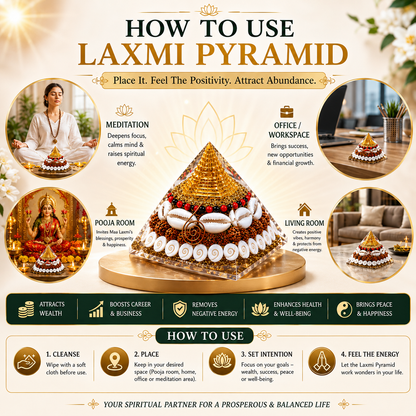 Laxmi Yantra Pyramid | Gomti Chakra Orgonite Pyramid | Sri Yantra, Rudraksha & Copper Coil | Lab Certified | 75mm & 90mm