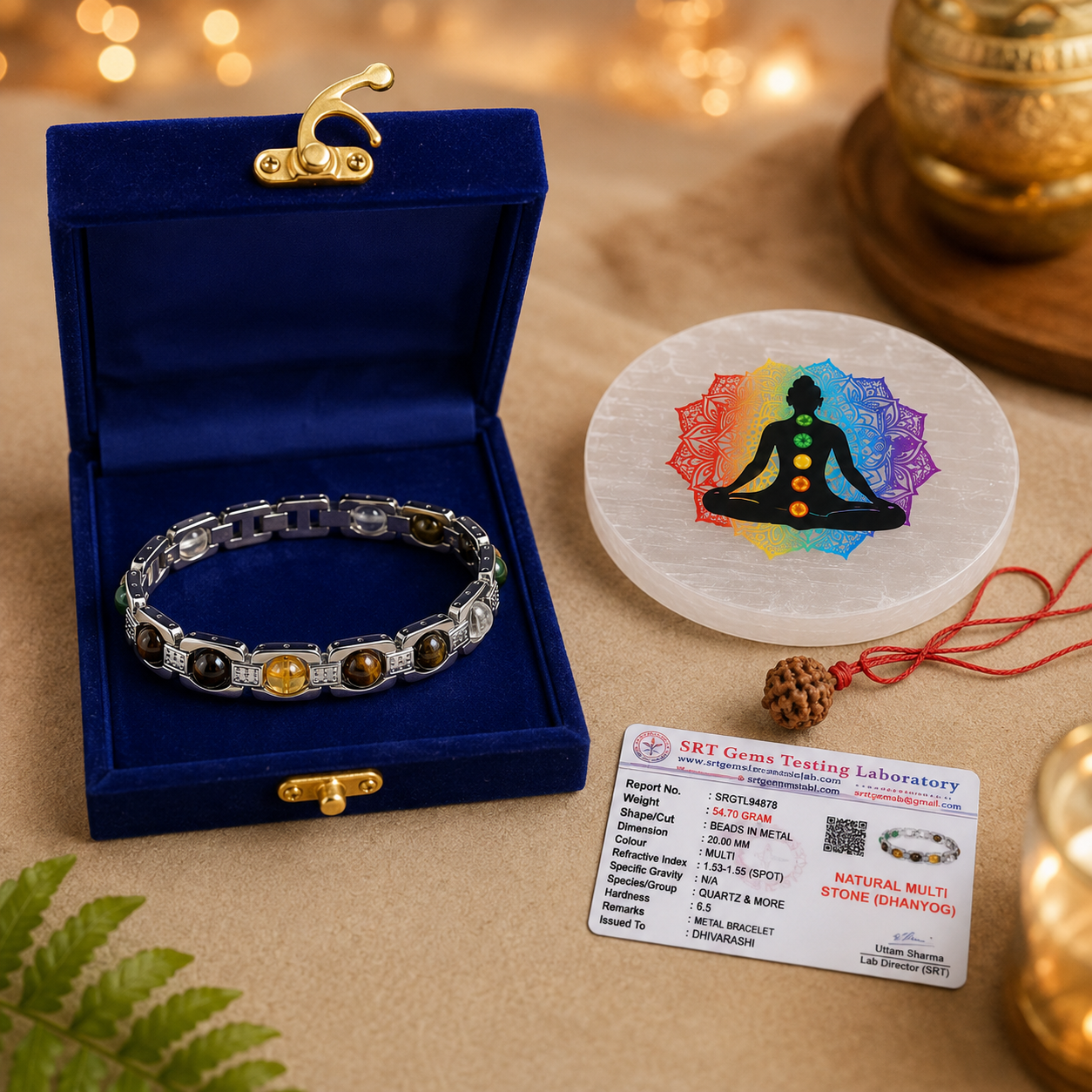 DhanYog Metal Bracelet – Pyrite, Citrine, Tiger Eye, Green Aventurine & Clear Quartz | Dhivarashi