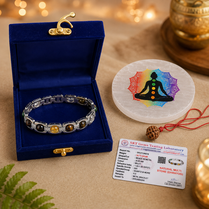 DhanYog Metal Bracelet – Pyrite, Citrine, Tiger Eye, Green Aventurine & Clear Quartz | Dhivarashi