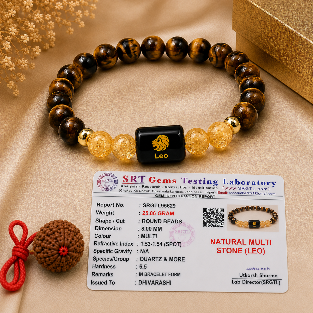Leo (सिंह राशि) Bracelet – Tiger Eye & Citrine for Confidence & Leadership