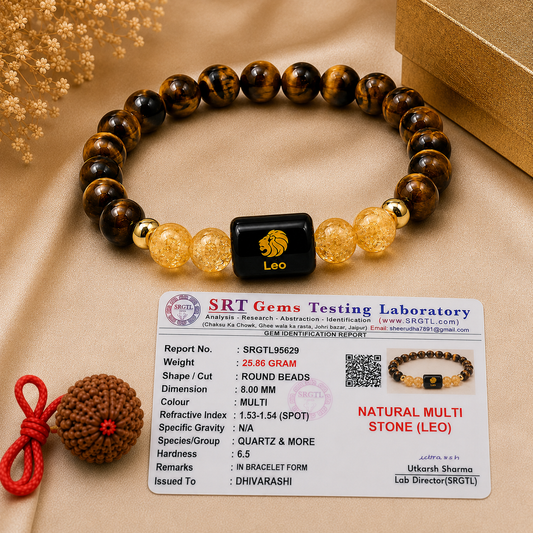 Leo (सिंह राशि) Bracelet – Tiger Eye & Citrine for Confidence & Leadership