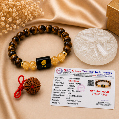 Leo (सिंह राशि) Bracelet – Tiger Eye & Citrine for Confidence & Leadership