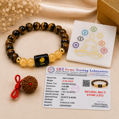 Leo (सिंह राशि) Bracelet – Tiger Eye & Citrine for Confidence & Leadership