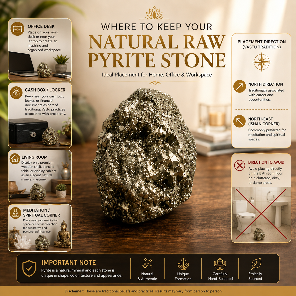 Natural Raw Pyrite Stone | 100% Earth-Mined Crystal | 40–70g Specimen