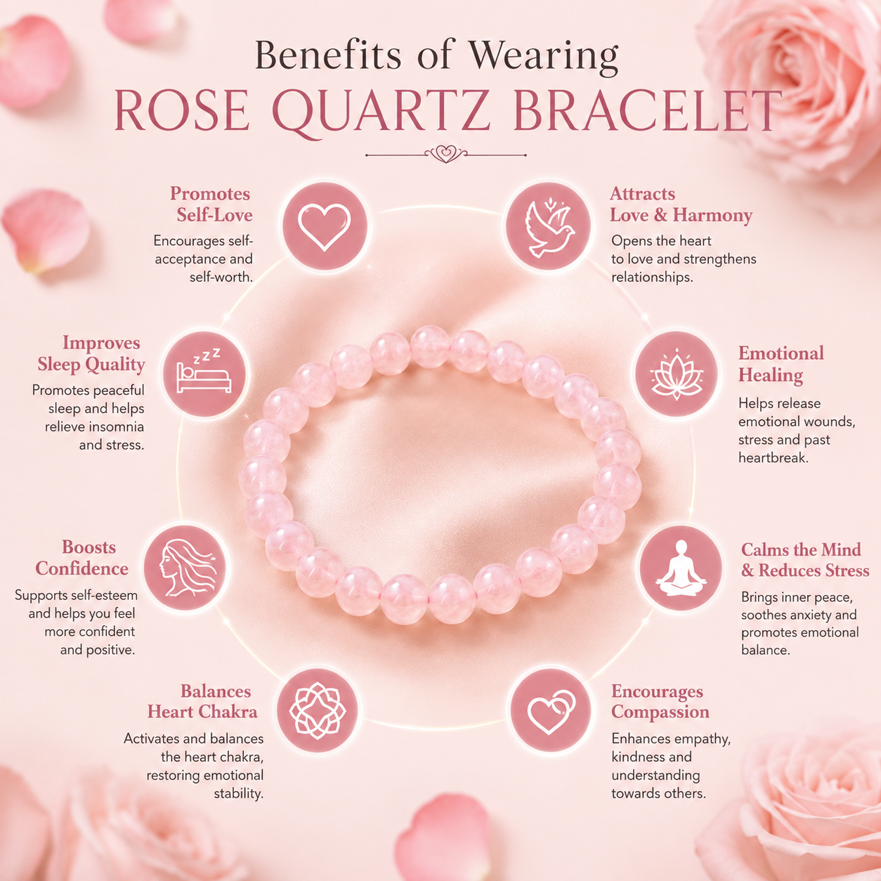 Rose Quartz Bracelet | Natural 8mm Crystal for Love & Healing
