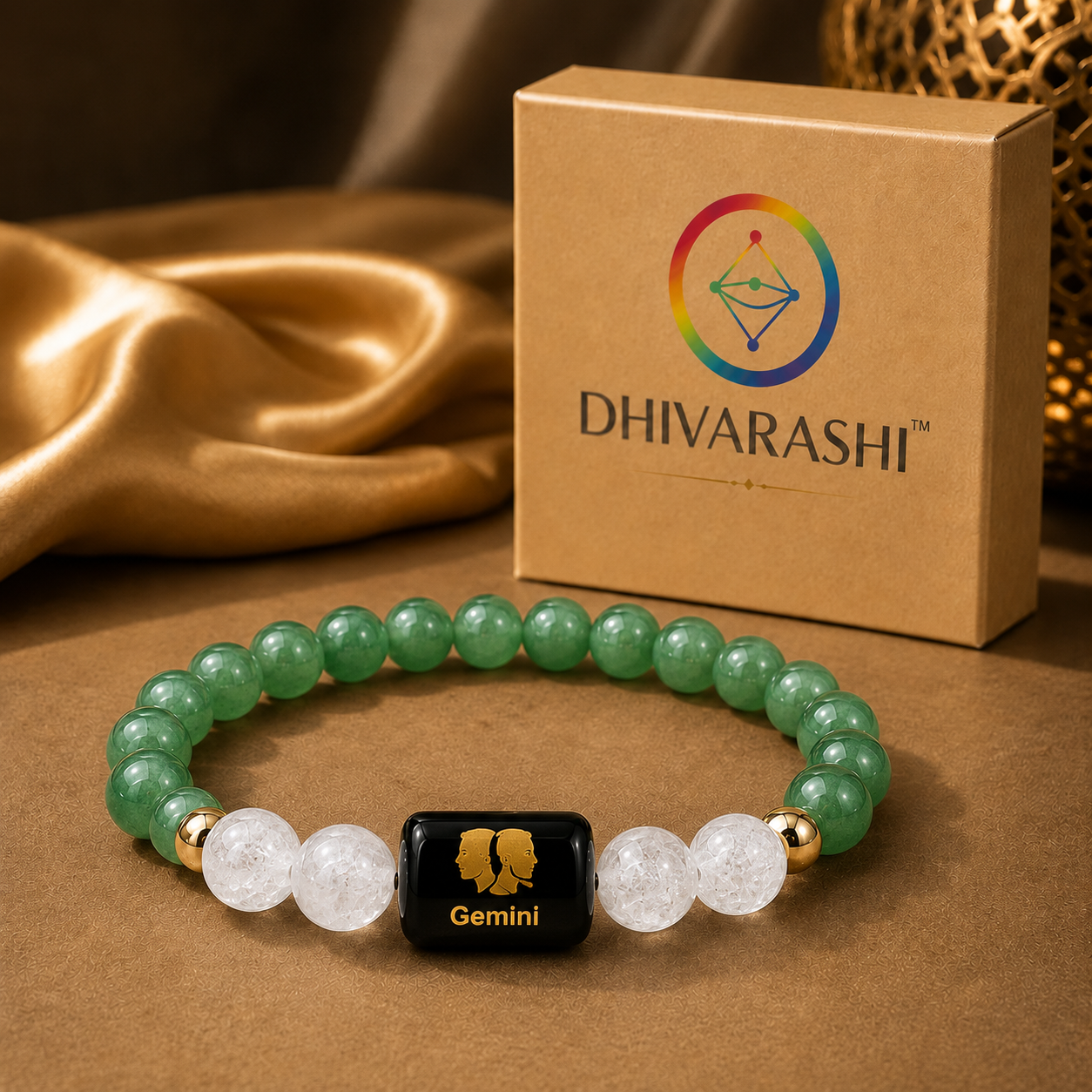 Gemini Zodiac Bracelet (मिथुन राशि) for Men & Women | Green Aventurine & Milky Quartz Crystal Bracelet for Emotional Balance, Focus & Positive Energy | Astrology Healing Bracelet Gift