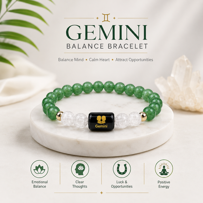Gemini Zodiac Bracelet (मिथुन राशि) for Men & Women | Green Aventurine & Milky Quartz Crystal Bracelet for Emotional Balance, Focus & Positive Energy | Astrology Healing Bracelet Gift