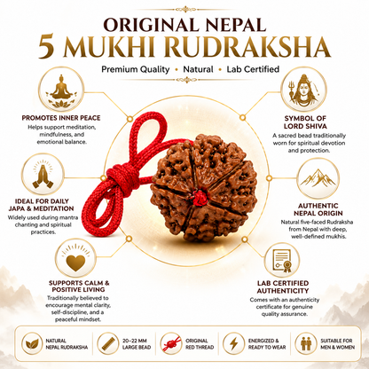 Dhivarashi Nepal 5 Mukhi Rudraksha | Lab Certified | 20–22mm