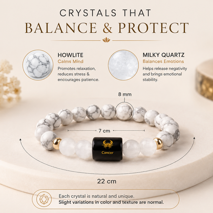Cancer Zodiac Bracelet | Howlite & Milky Quartz | Kark Rashi