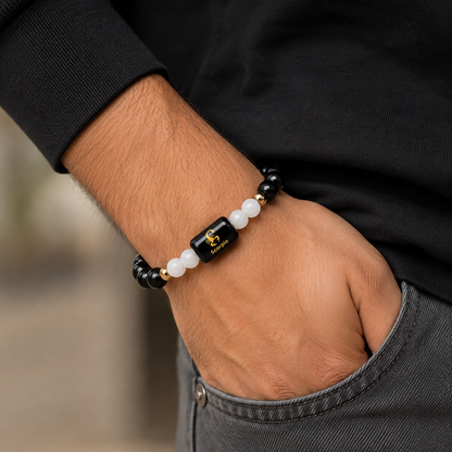 Scorpio Zodiac Bracelet | Black Obsidian & Milky Quartz | Vrishchik Rashi