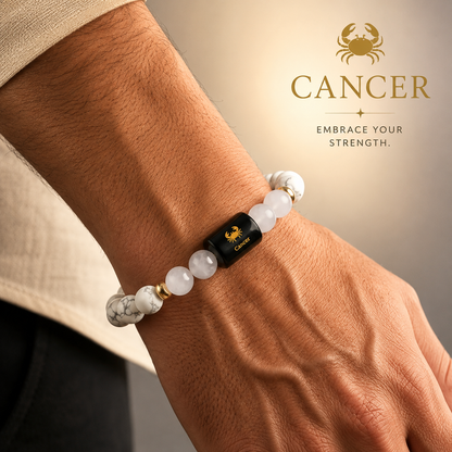 Cancer Zodiac Bracelet | Howlite & Milky Quartz | Kark Rashi