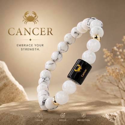 Cancer Zodiac Bracelet | Howlite & Milky Quartz | Kark Rashi