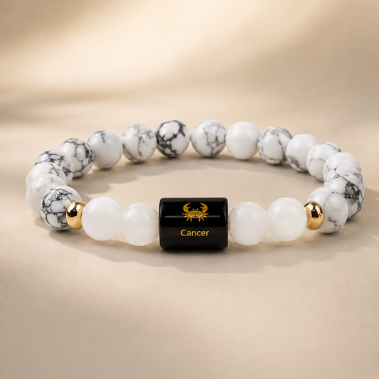 Cancer Zodiac Bracelet | Howlite & Milky Quartz | Kark Rashi
