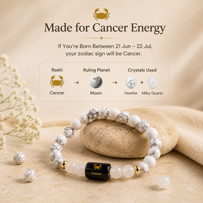 Cancer Zodiac Bracelet | Howlite & Milky Quartz | Kark Rashi